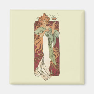 Aimant Art Nouveau vintage par Mucha, Champagne Party