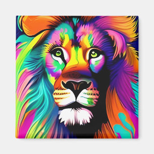 Aimant Art numérique de lion coloré