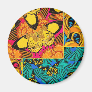 Aimant Art papillon rose et sarcelle maximaliste vibrant