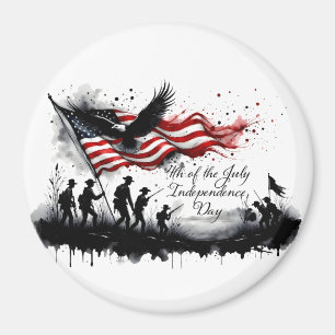 Aimant Art patriotique du 4 juillet avec drapeau et solda