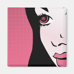 Aimant Art Pop Moderne de Bande Dessinée du Visage de Fem