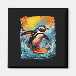 Aimant Art Pop Vintage Zoo Oiseau Surf Pingouin