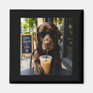 Aimant Art pour amateur de café et de chien ludique Lab a