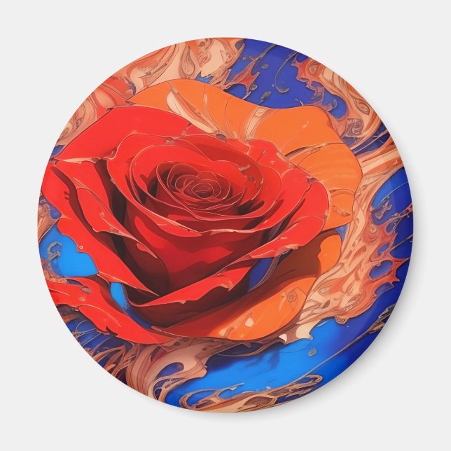 Aimant Artistique Abstrait marbré Rose ronde (Devant)
