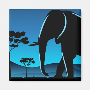 Aimant Artwork en silhouette éléphant bleu