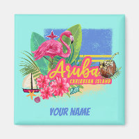 Aruba Retro Caraïbes île avec Flamant rose Vintage