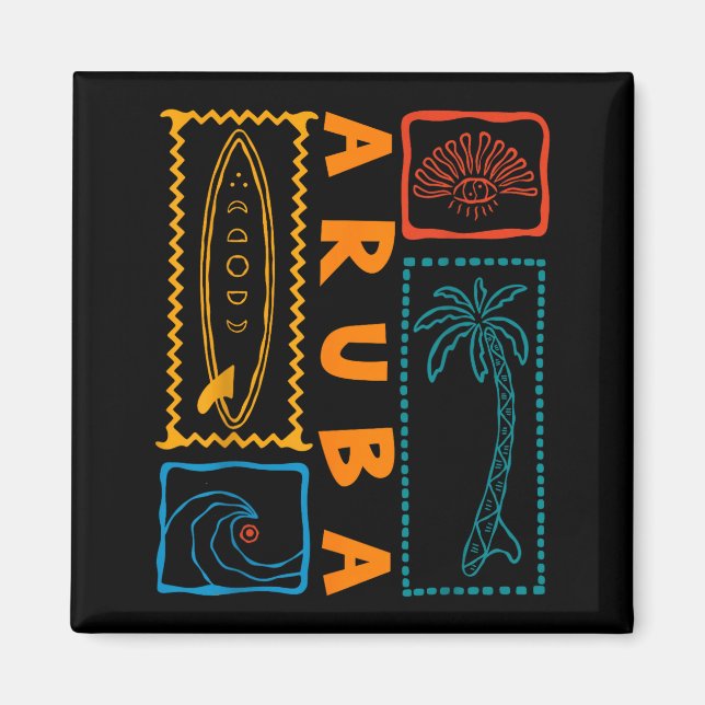 Aimant Aruba Vacation Wave Surfing Summer Beach Retro  (Devant)
