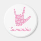 ASL I Love You Pink Hearts Signer Langue et nom