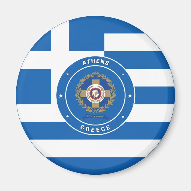 Aimant Athènes, Grèce Emblème & Drapeau (Devant)