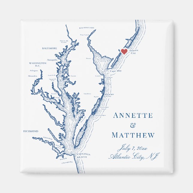 Aimant Atlantic City NJ Jersey Shore Map Mariage (Devant)