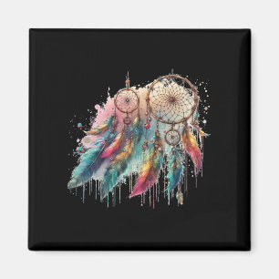 Aimant attrapes-rêves et plumes multicolores