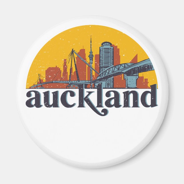 Aimant Auckland New Zealand Retro City Skyline Ville (Devant)