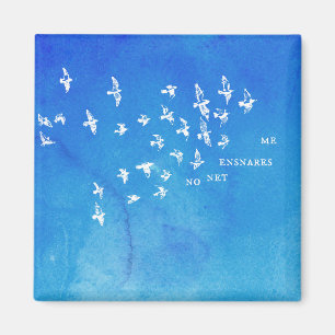 Aimant "Aucun filet ne m'enfonce" + oiseaux (blanc sur bl