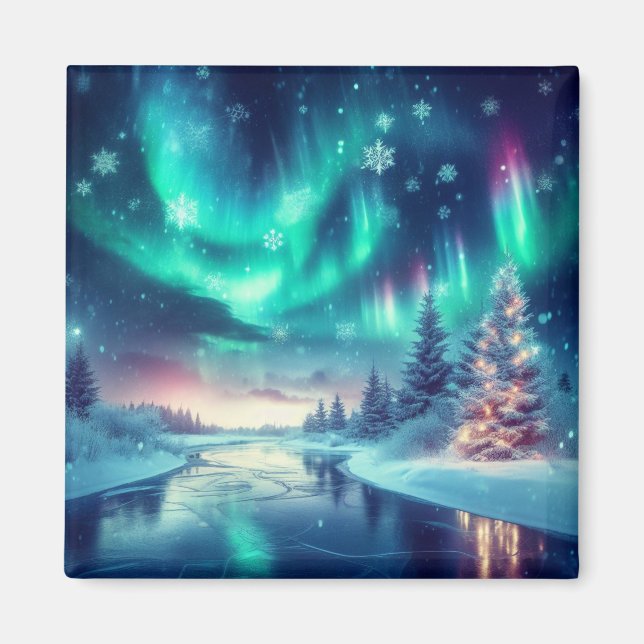Aimant aurora borealis/Noël/hiver (Devant)