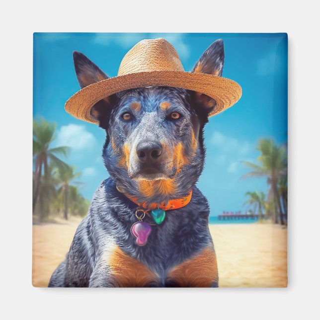 Aimant Australian Cattle on Beach, cadeau d'été des amour (Devant)