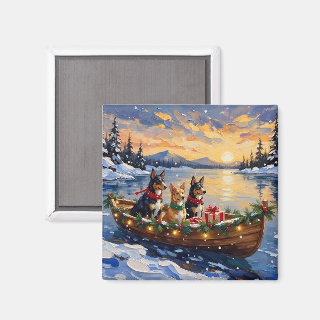 Aimant Australian Kelpie Christmas Boat Holiday (Recto/Verso)