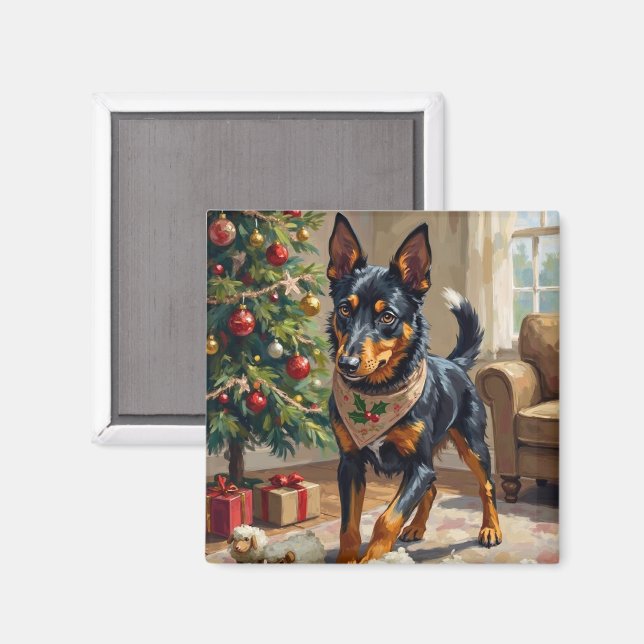 Aimant Australian Kelpie Herding Christmas Art (Recto/Verso)