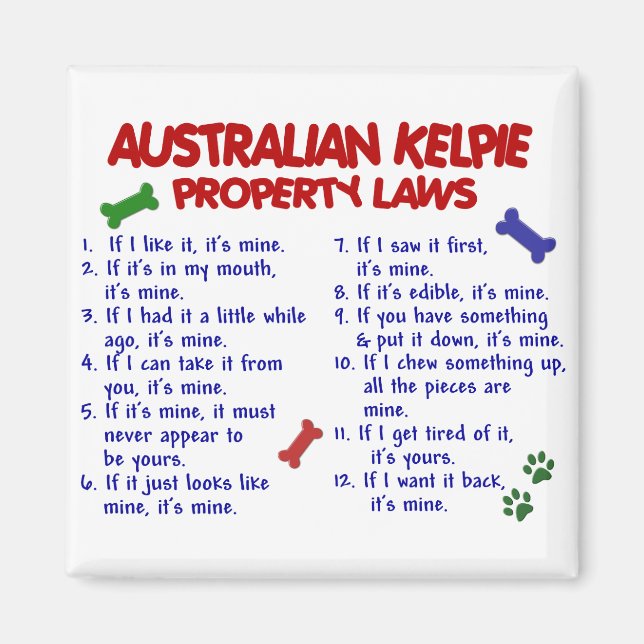 Aimant AUSTRALIAN KELPIE Lois immobilières 2 (Devant)