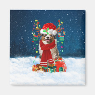 Aimant Australian Shepherd dog avec cadeaux de Noël