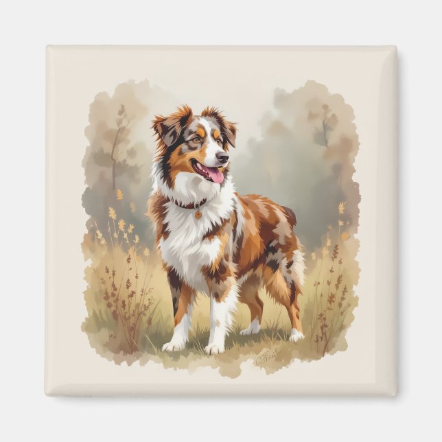 Aimant Australian Shepherd Dog Red Merle Aussie (Devant)