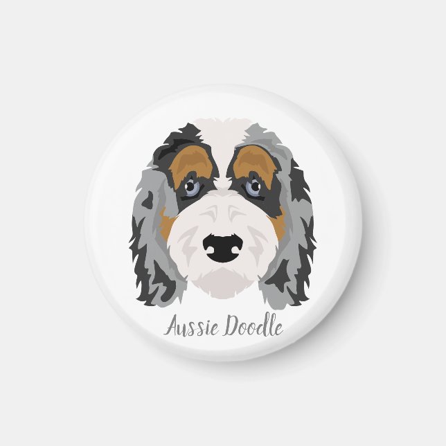 Aimant Australian Shepherd Poodle mix Badge (Devant)