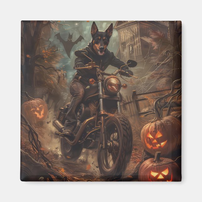 Aimant Australien Kelpie équitation moto Halloween (Devant)