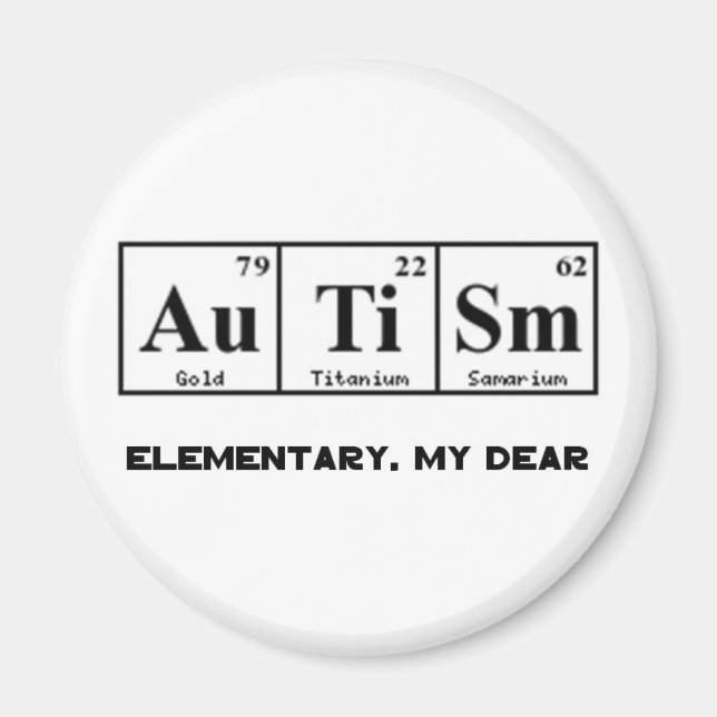 Aimant Autisme, éléments de tableau périodique et Sherloc (Devant)