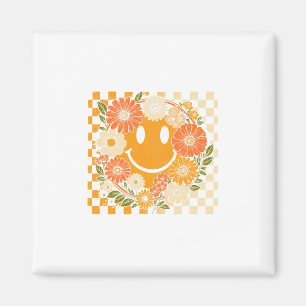 Aimant Automne Floral À Carreaux Visage Souriant Hallowee