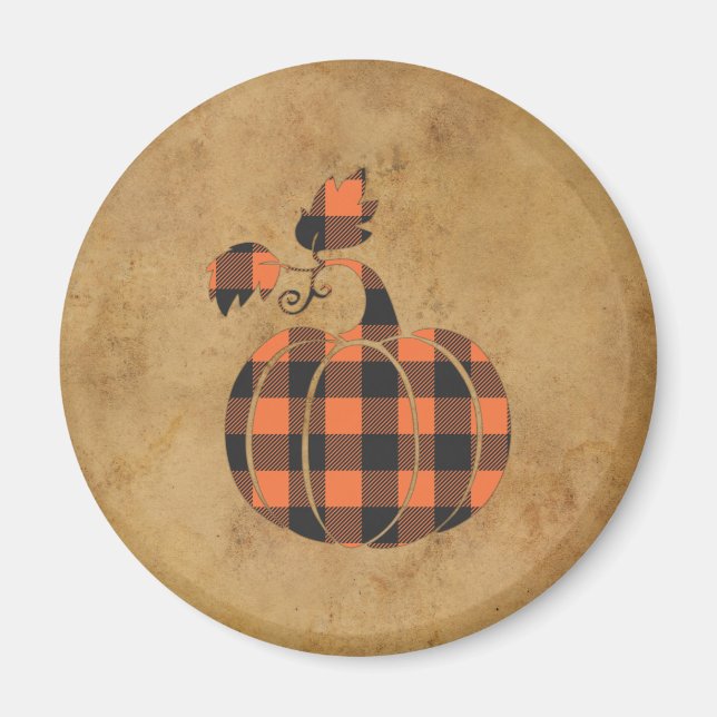 Aimant Automne Orange Et Noir Plaid Automne Citrouille (Devant)