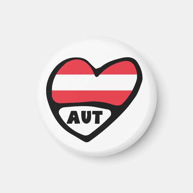 Aimant Autriche Code Pays Drapeau Coeur AUT (Devant)