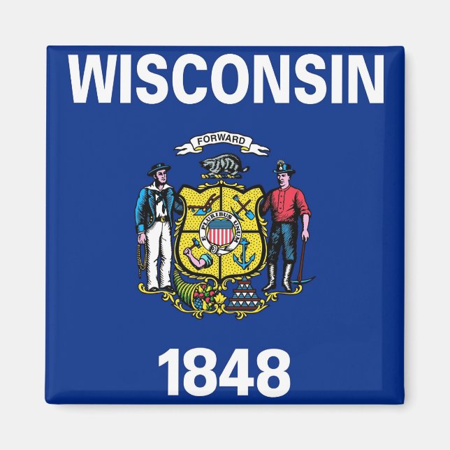 Aimant avec Drapeau de l'État du Wisconsin - USA (Devant)