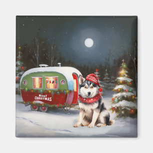 Aimant Aventure de Noël de la caravane de Husky sibérien 
