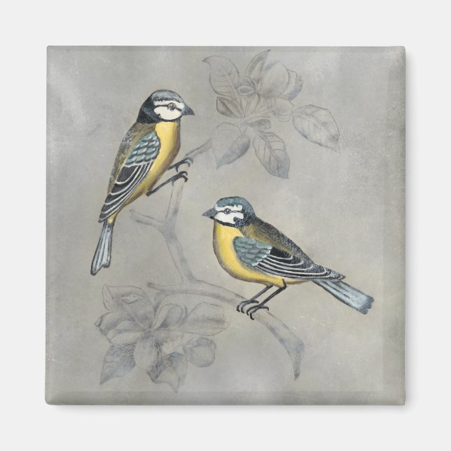 Aimant Aviaire argenté | Couple d'oiseaux (Devant)