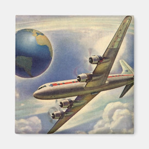 Aimant Avion vintage volant autour du monde dans les nuag