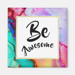 Aimant Awesome rose et turquoise Aquarelle Abstraite