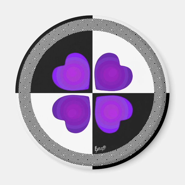 Aimant B&W Purple Hearts Beating (Devant)