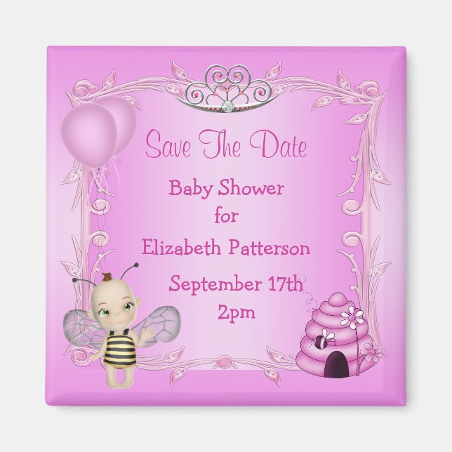 Aimant Baby Bee Rose Princess Baby shower Enregistrer La  (Devant)