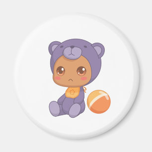 Aimant Baby Boy Girl Purple Bear Jumpsuit