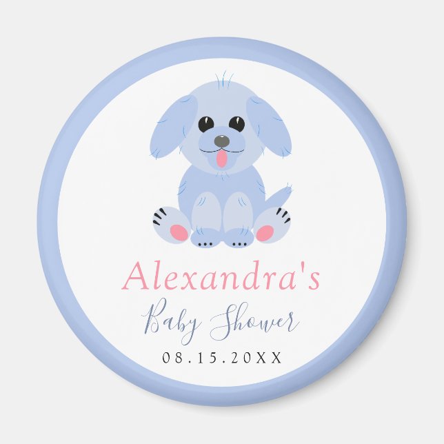 Aimant Baby Boy Shower Personnalisé Chiot bleu (Devant)