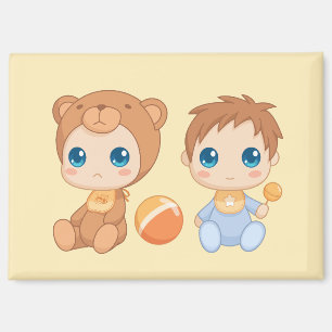 Aimant Baby Boy Twins Bear Jumpsuit on Yellow