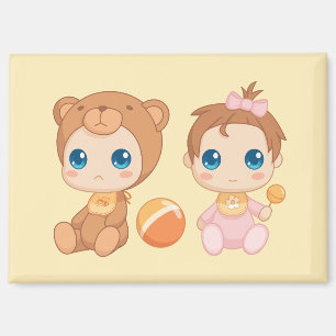 Aimant Baby Girl Twins Bear Jumpsuit on Yellow