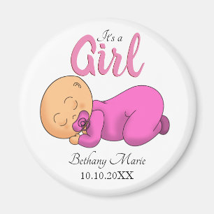 Aimant Baby shower bébé dormant fille