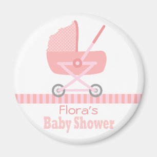 Aimant Baby shower : Belle poussette rose / pram
