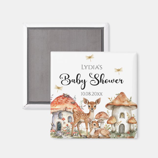 Aimant Baby shower Boho Woodland Forest Animaux (Recto/Verso)