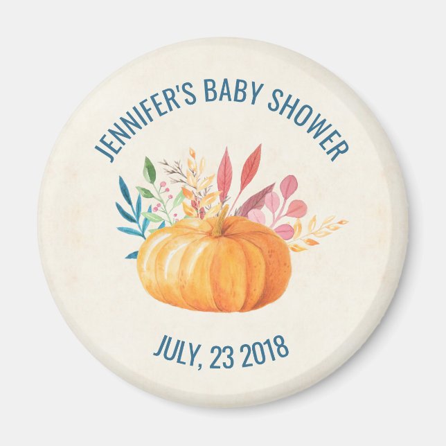 Aimant Baby shower Citrouille orange Aquarelle STD (Devant)