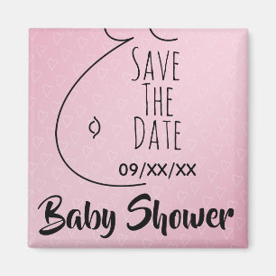 Aimant Baby shower Coeurs rose Bump Enregistrer La Date