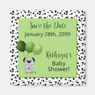 Aimant Baby shower dalmate vert Enregistrer la date