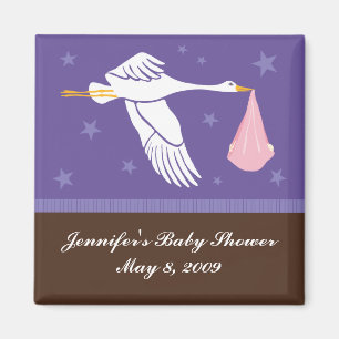 Aimant Baby shower de la cigogne - violet/Brown