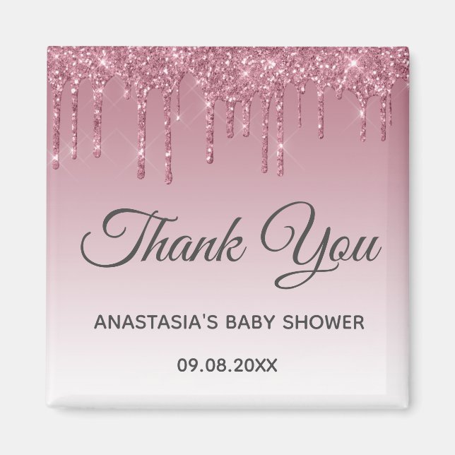 Aimant Baby shower de Merci en or glam violet rose rose (Devant)