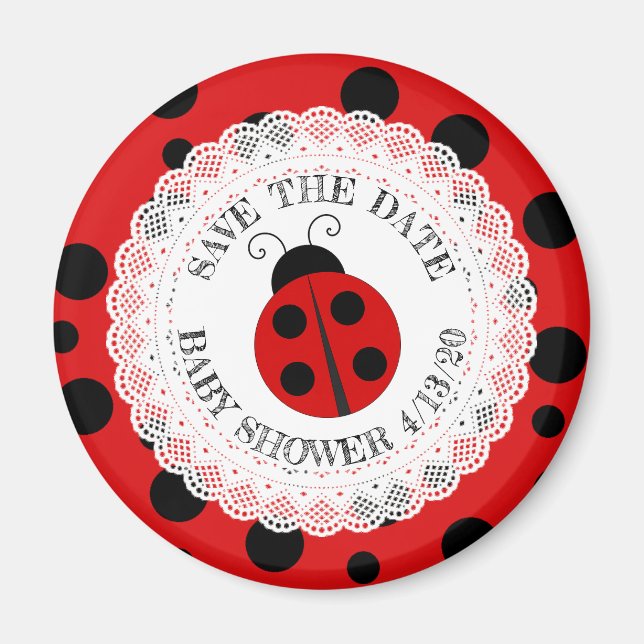 Aimant Baby shower de rappel rouge et noir de la coccinel (Devant)